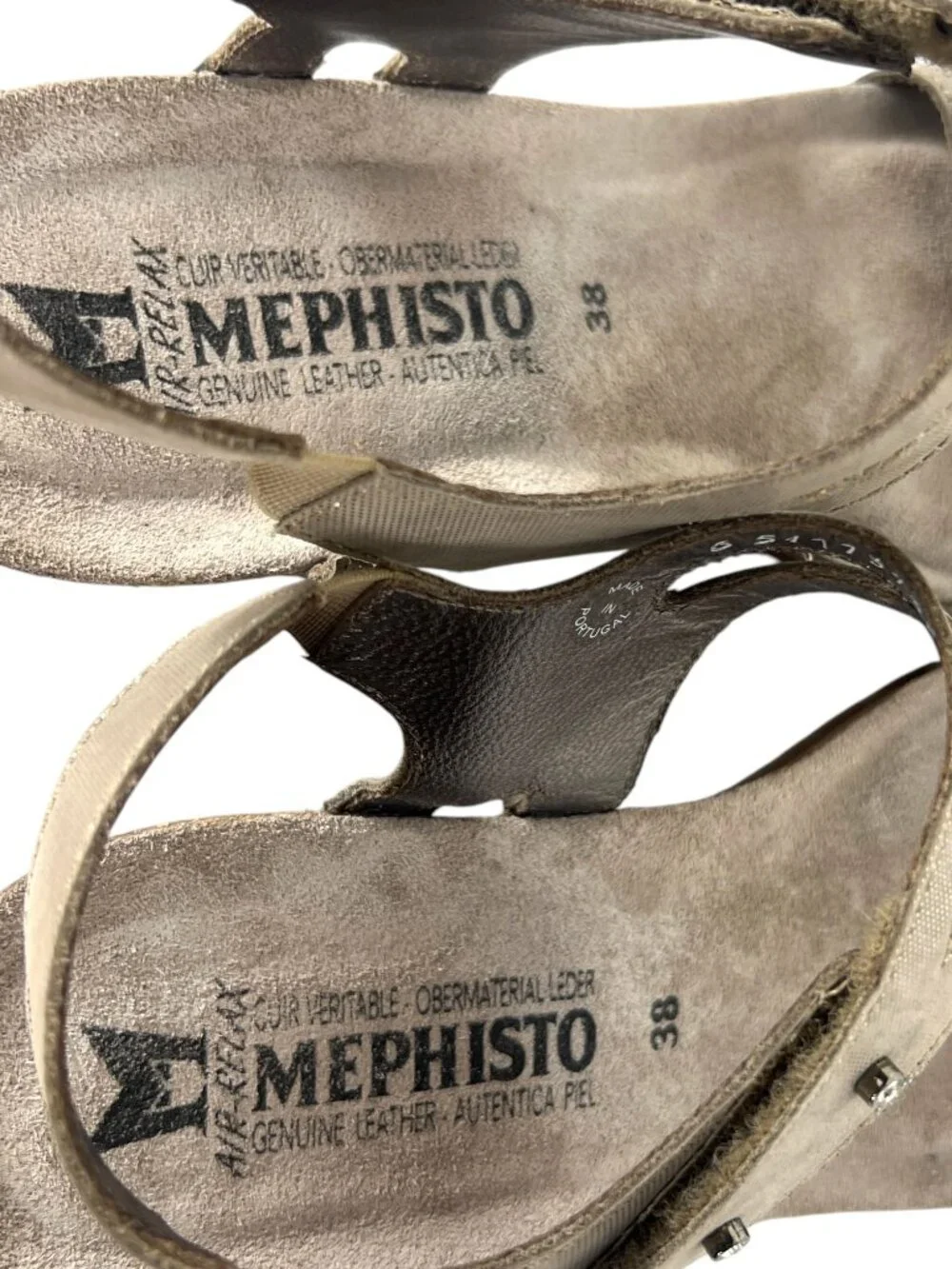 Mephisto Minoa Leather Wedge Cork Heel Sandal in Camel Taupe Size EU 38 US 8